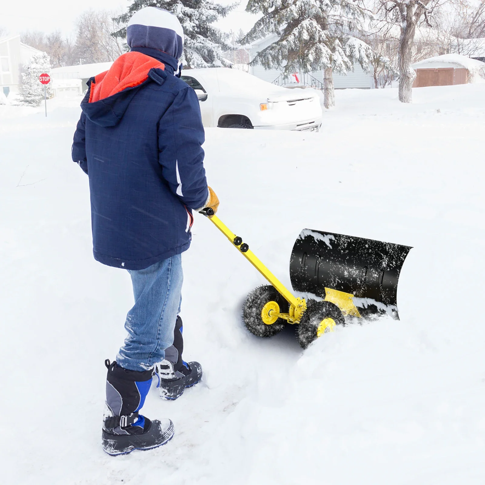 74*47cm Iron Yellow T-Handle Black Blade Adjustable Human-Powered Snow Plow