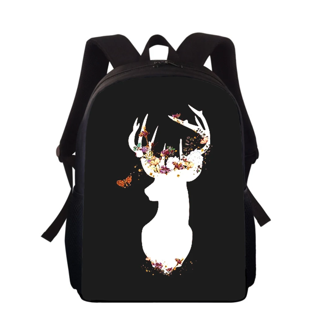 3D Animal Print Sacos de Escola Primária para Meninos e Meninas, Cute Deer Backpack, Estudantes Sacos De Livro, 16"