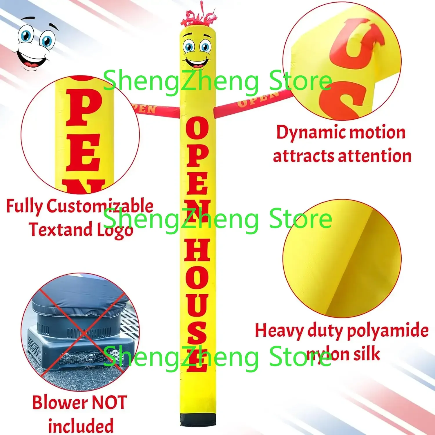 1Pcs 20ft Tall Open House Inflatable Tube Man Blow up Air Powered Waving Puppet Flailing Wacky Inflatable  (without Blower)