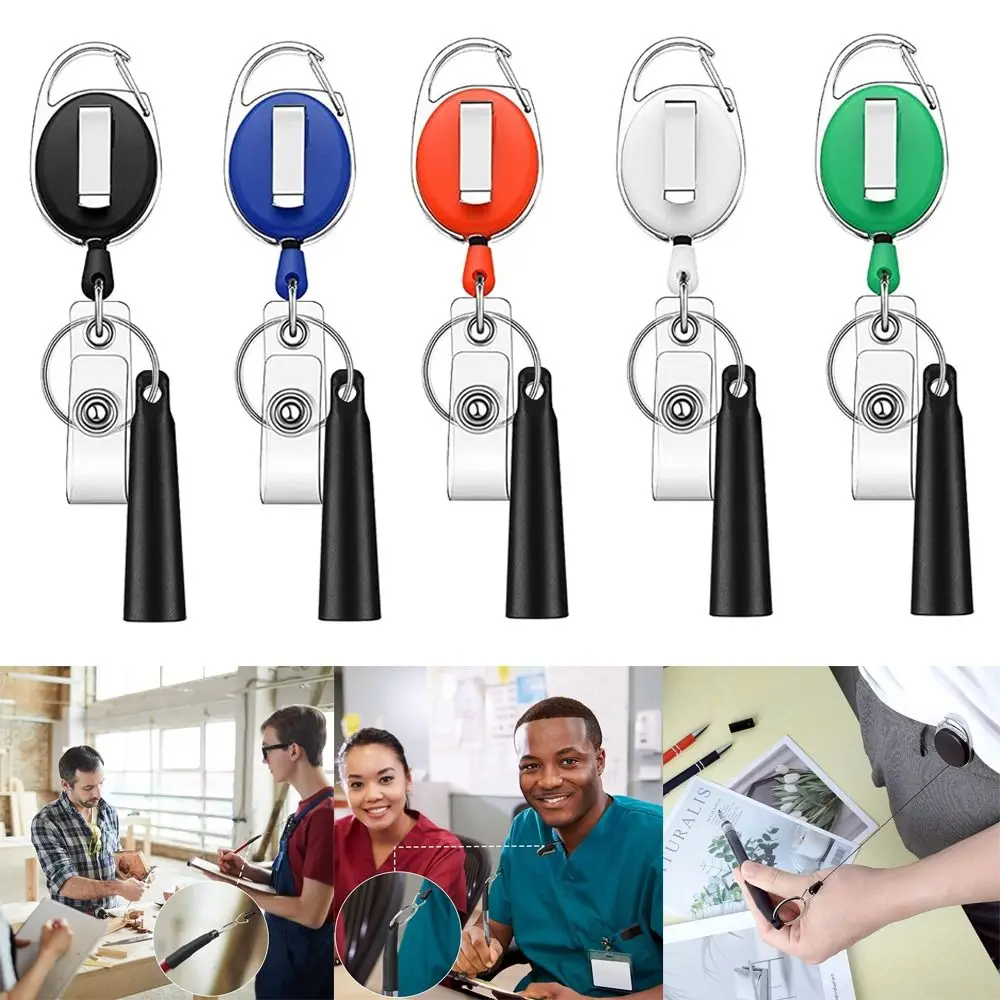 Anti Lost Rope Retractable Pen Pull Holder Reel Elastic Zinc Alloy Pull Pen Holder Pen Clip Waitresses