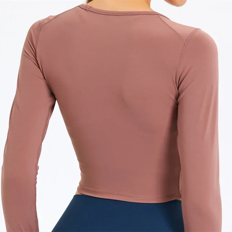 Nepoagym MOVEMENT Long Sleeve Crop Woman Top Shirts Brushed Women Sport Top Round Neck Compression Shirts Yoga Athletic Running