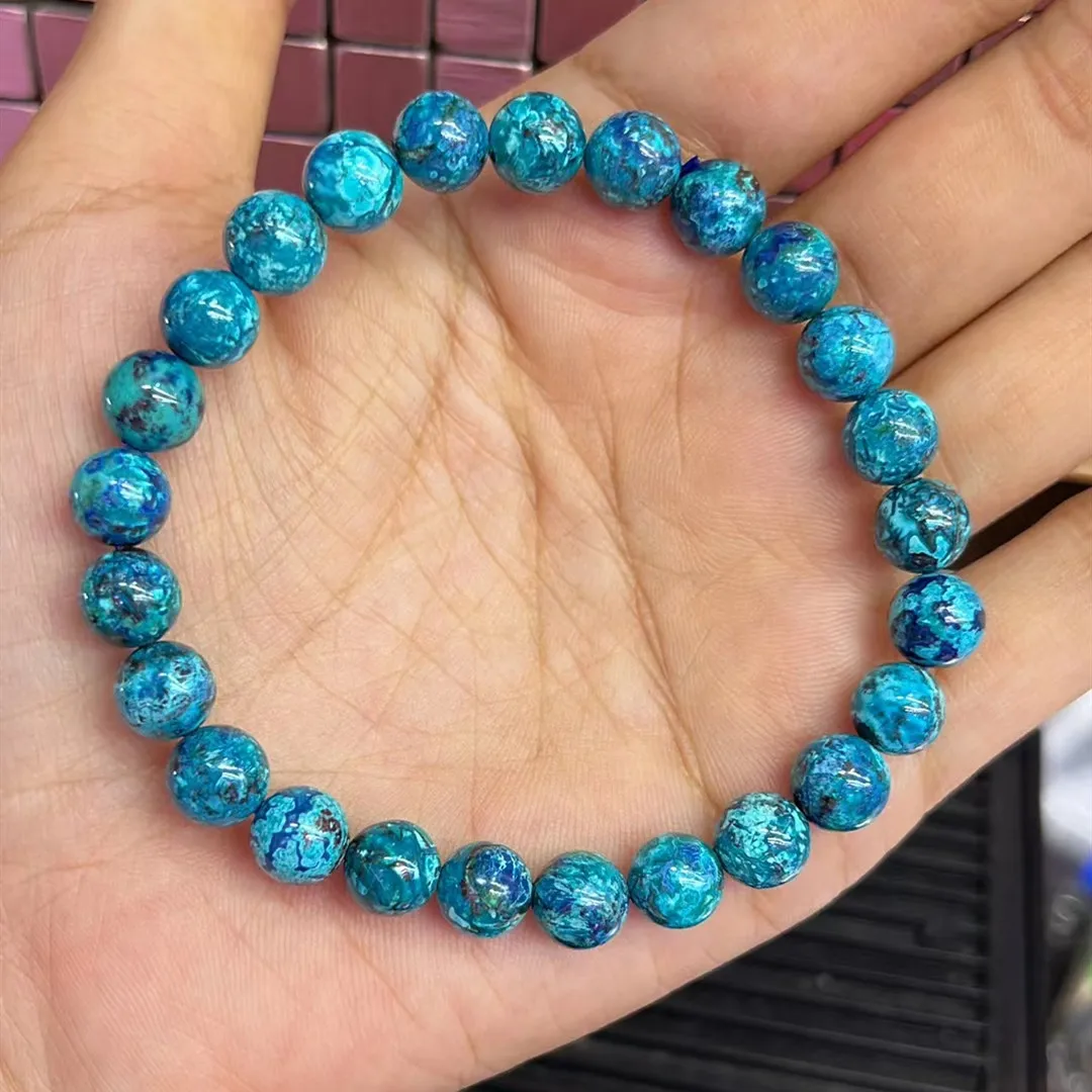 

Natural Blue Malachite Azurite Gemstone Bracelet Stretch 7.6mm Round Beads Chrysocolla Women Men Jewelry AAAAAA