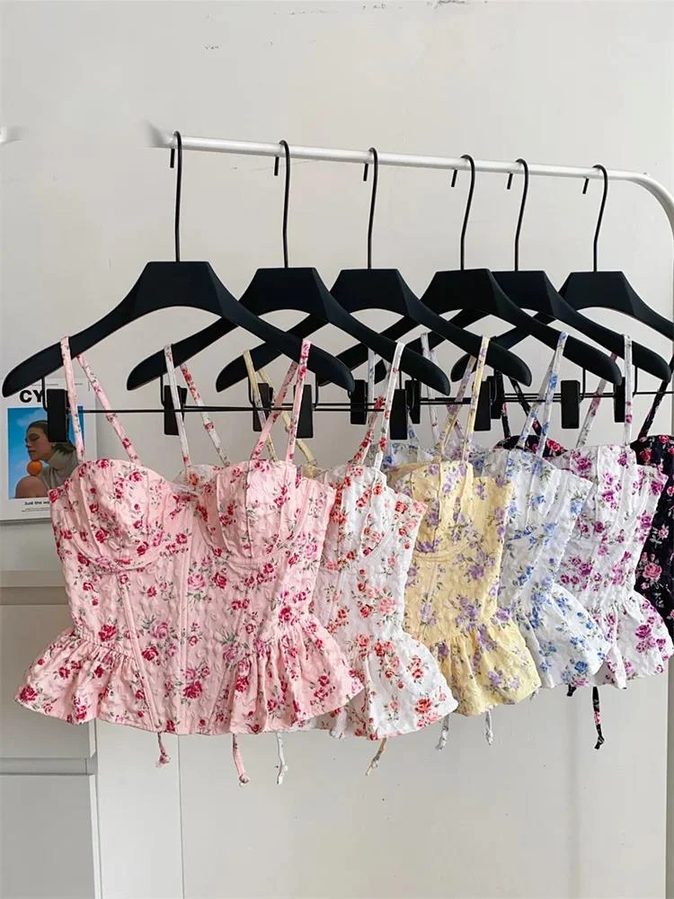 

Пляжная майка с французским корсетом и принтом, женский топ на бретелях, нерегулярные тонкие милые майки, уличная одежда, сексуальный мини-топ для отпуска, Bohe