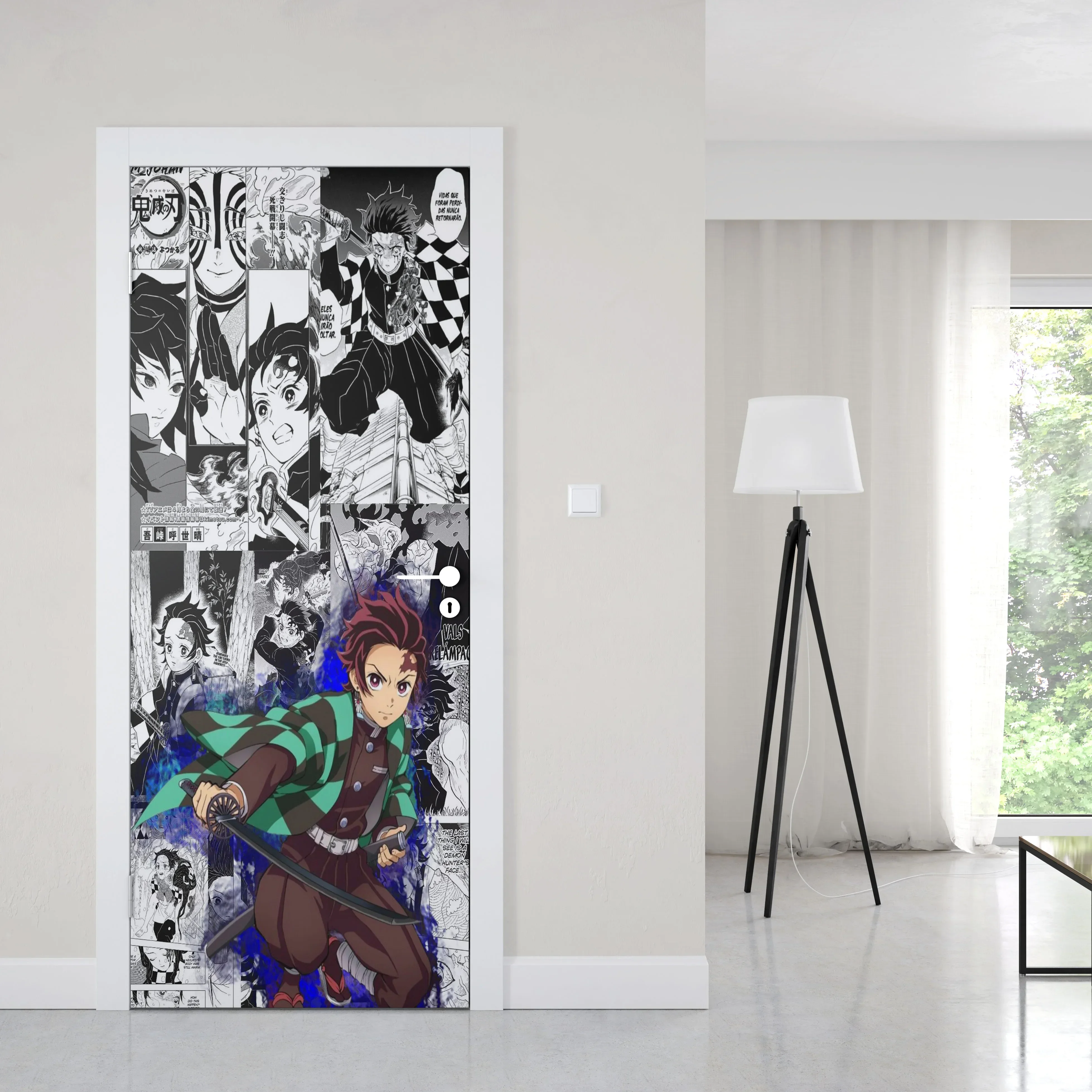 Manga Demon Slayer Door Sticker Decoration Wall Door Wallpaper Art Wall Decals PVC Duer Stickers Anime Poster Fridge Decor Gift