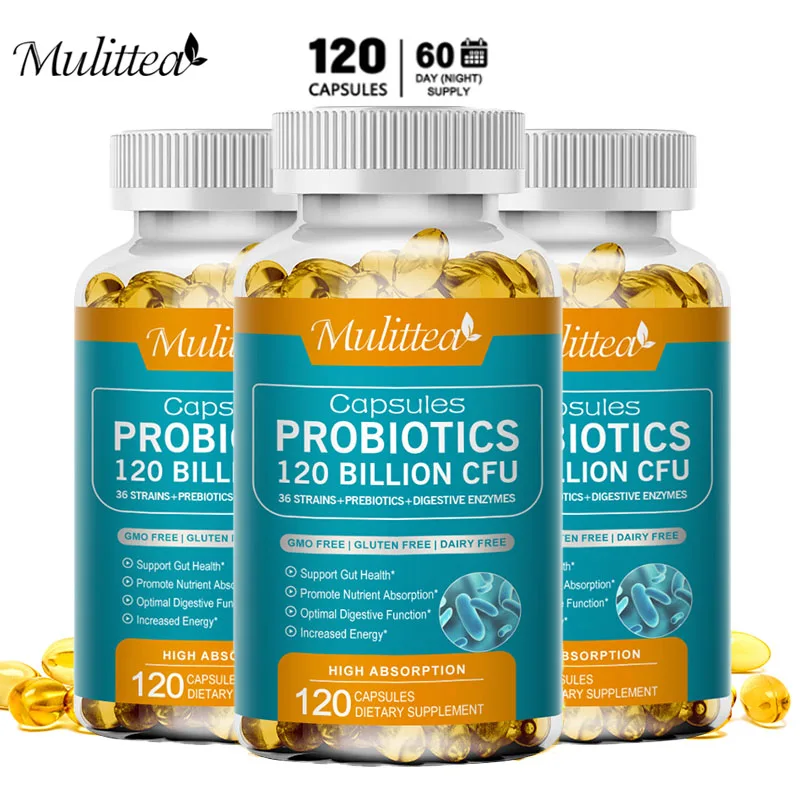 Mulitea Probiotic Capusles -120 Billion Cfu Prebiotics And Digestive Enzymes For Digestion And Immune Support Male And Female