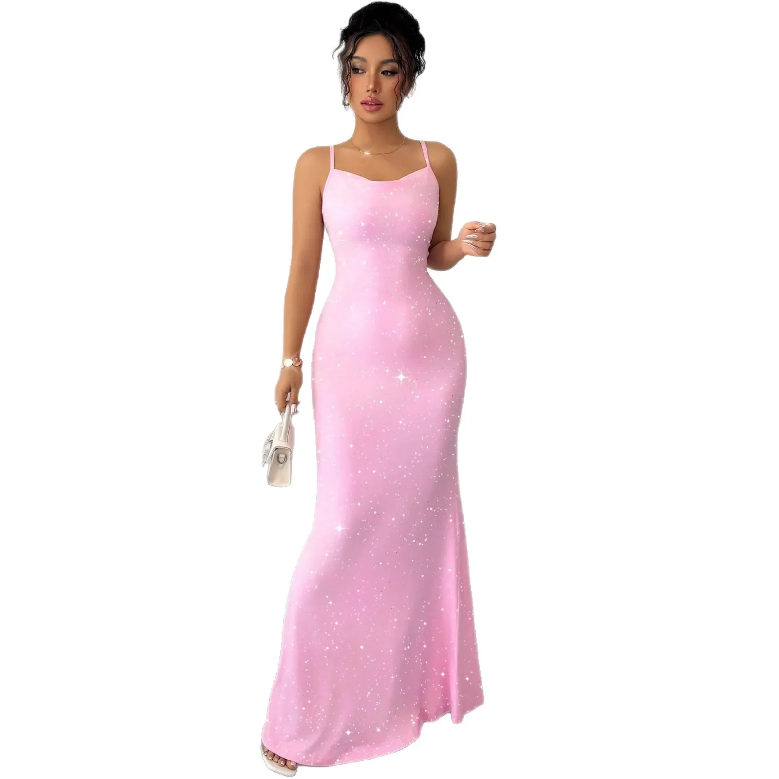 Single Sequins Gown Mid Waist Graceful with Socialite Style Mermaid Evening Gown Evening Dress Strap Dress Summer for Women