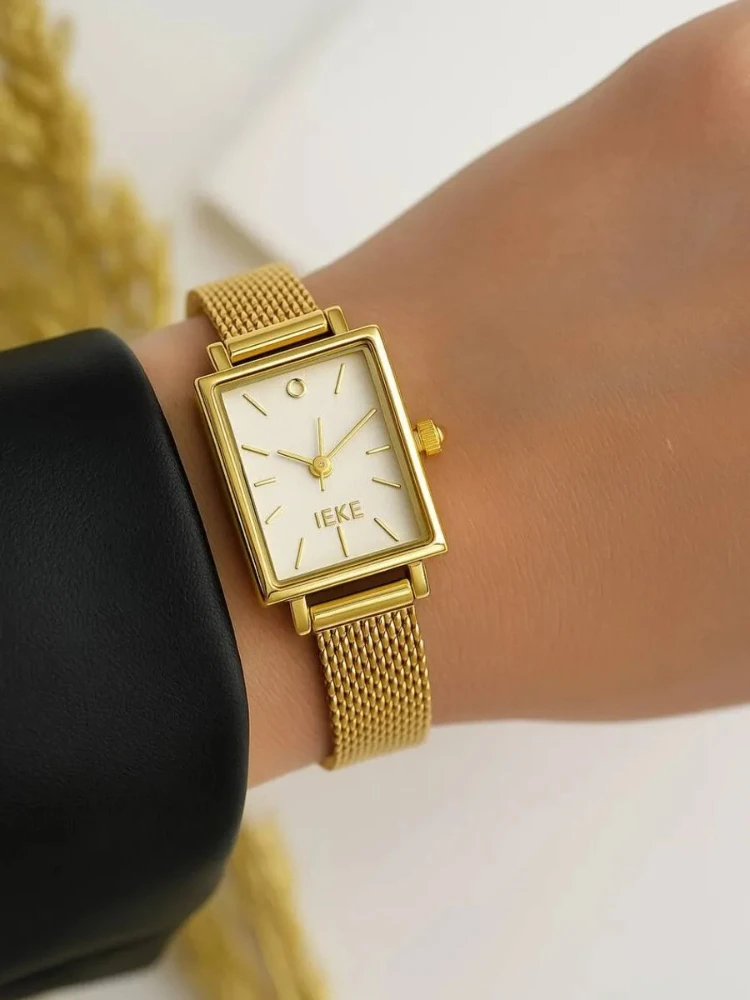 

Square Womens Stainless Steel Mesh Strap Watch Fashion Japanese Movement Gold Simple Leisure Fashion Ladies Watch