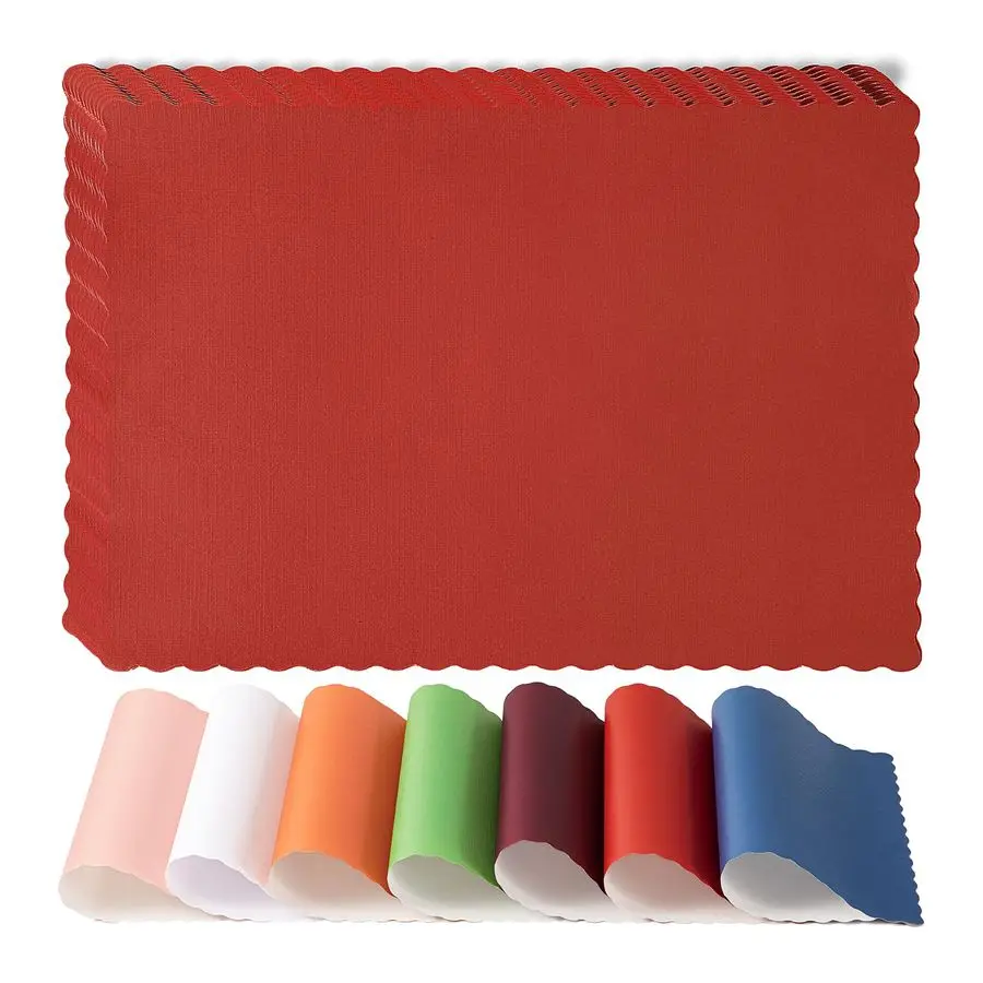 

1000 Pack Disposable Paper Placemats, 14 x 10 Inch Red with Decorative Wavy Scalloped Edge for Restaurant Catering Dining Table,