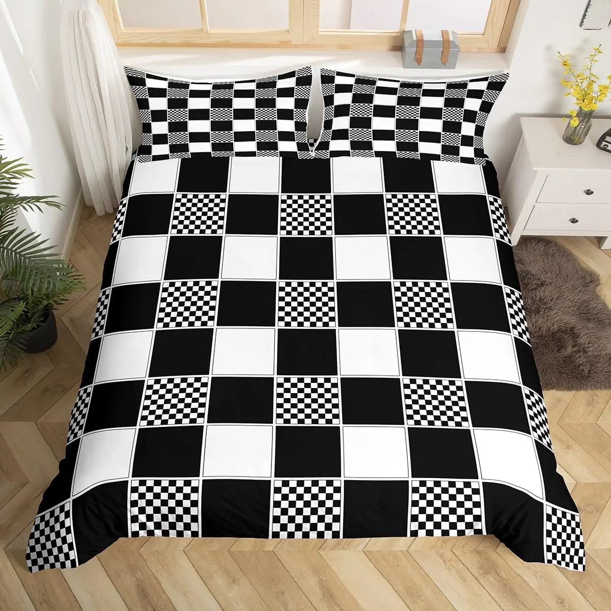 Geometric Checkered Duvet Cover Buffalo Plaid Bedding Set Twin Queen Checkerboard Comforter Cover Fashion Gingham Grid Bed Set