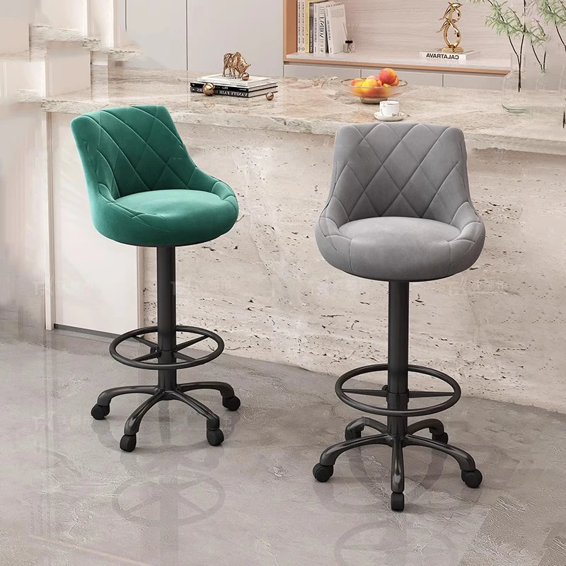 Sillas de Bar con diseño de terciopelo, giratorias, de Metal, doradas, ajustables, rosas, para cocina, tocador, Sillas estéticas, muebles de moda