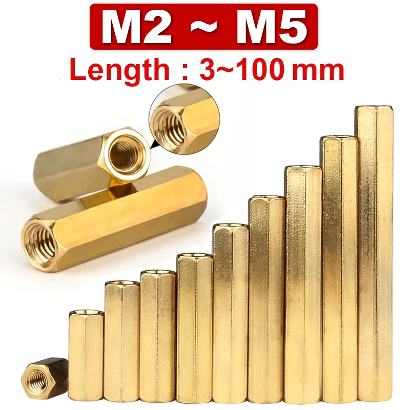 M2 M2.5 M3 M4 M5 Brass Hex Male Female Standoff Board Pillar Double Pass Hexagon Thread PCB Motherboard Spacer Nut Hollow Column