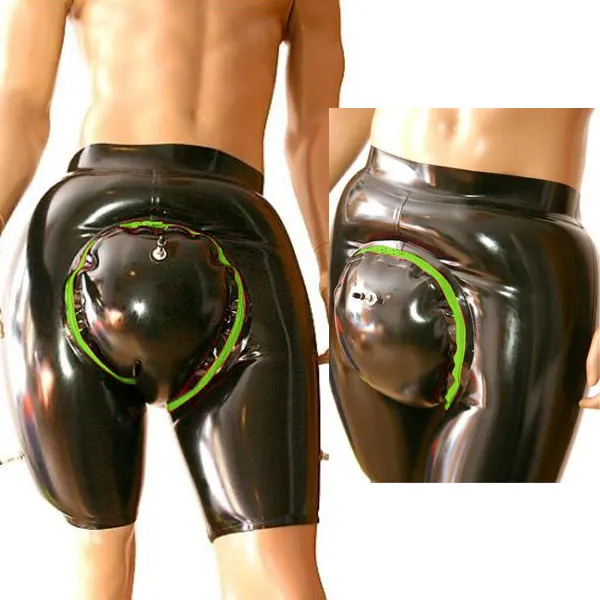 

Latex rubber fashion men's Boxer shorts inflatable shorts double layer Cosplay