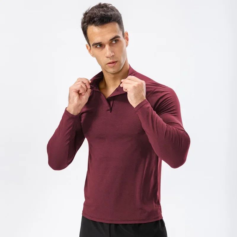 Men's Autumn Fitness Exercise Gym Pullover Quick-Dry Running T-Shirts Half-Zipper Slim Training Sweatshirt Baselayer Sportswear