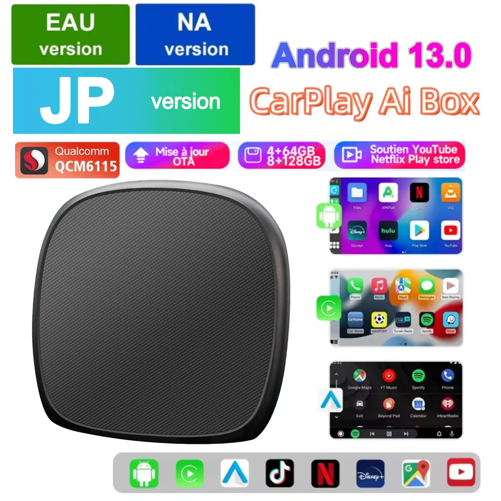 Android 13 CarPlay Ai Box Qualcomm 6115 8-Core CPU 4G LTE Wireless CarPlay Android auto For OEM Car Built-in Wired CarPlay