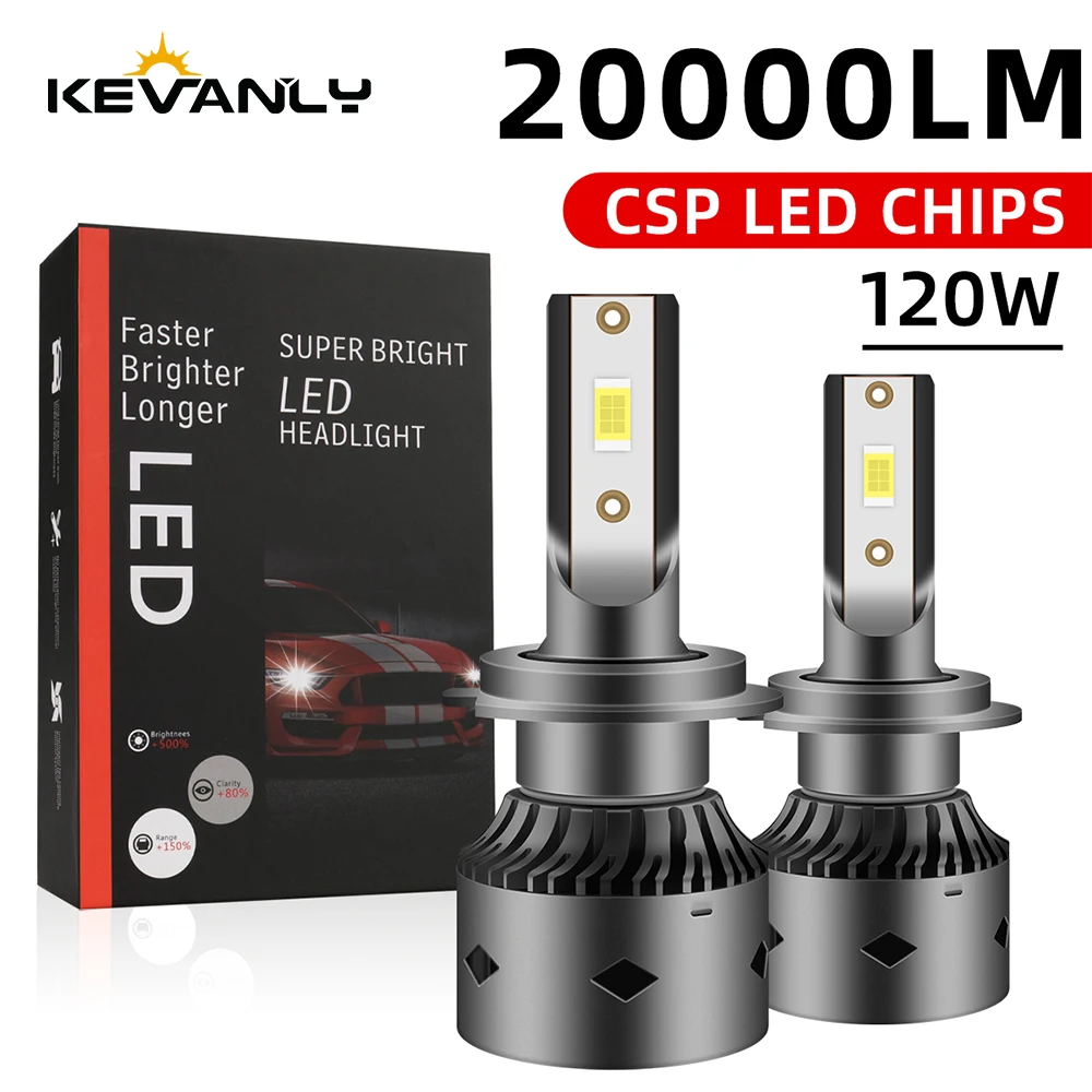 KEVANLY 120W 20000Lm H7 LED H1 h11 h4 Led Headlight 9005 9006 Mini Car Lamp bulb 6000K Super bright led Driving lights DC 12V