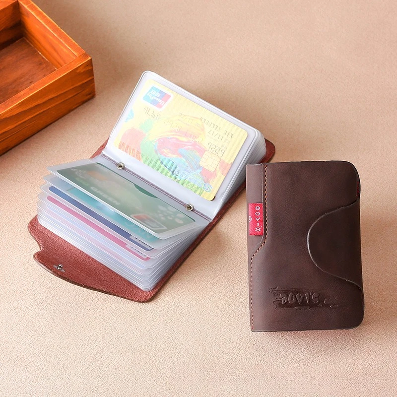 BOVIS Vintage creditcardhouder Luxe lederen 20-kaartsleuf Zakelijke ID-kaarthouder Klassieke stijl Herenkaartportemonnee Portemonnee Rfid