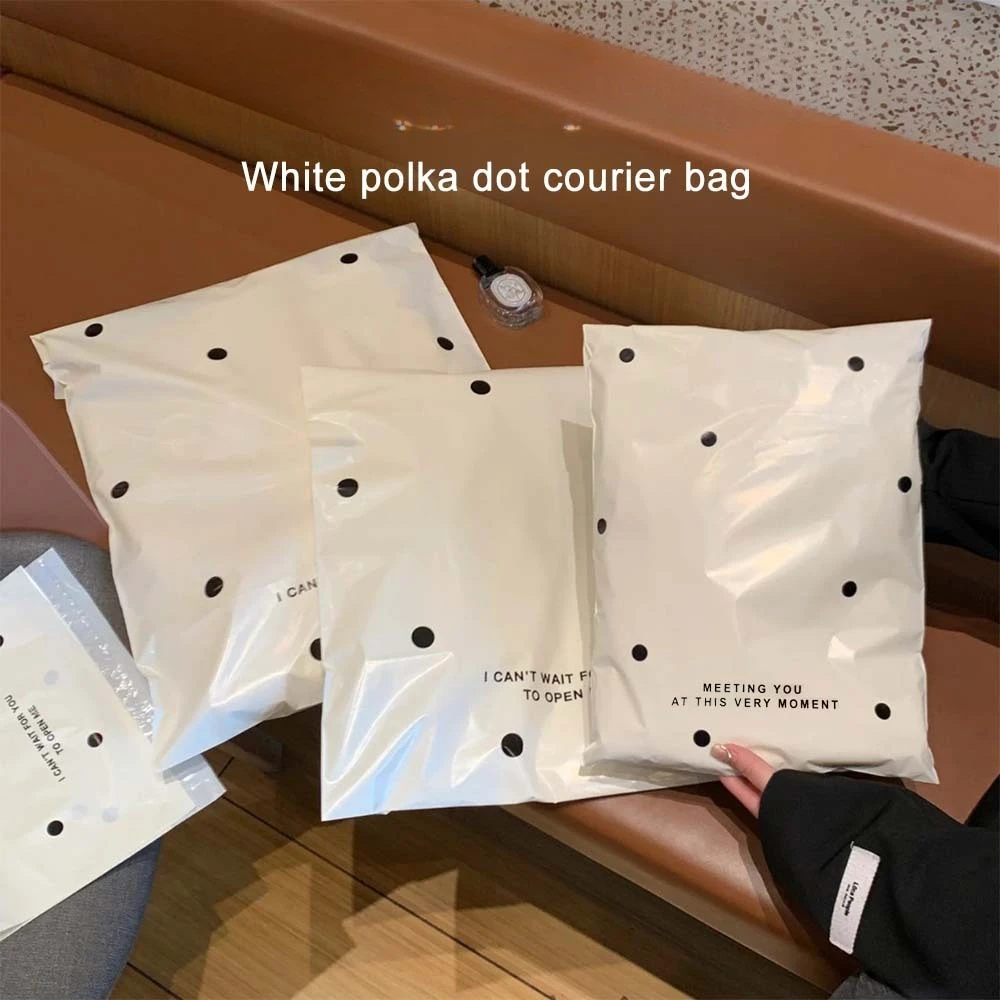 Bolsa de mensajería blanca engrosada con lunares, estilo lindo, bolsa de embalaje beige para envío, caja de embalaje para ropa tipo avión.