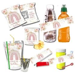 Custom Pampas Grass & Rainbow Party Stickers, Waterproof Labels for Festival Decor - Water Bottle, Chip Snack Label Favor Bag,