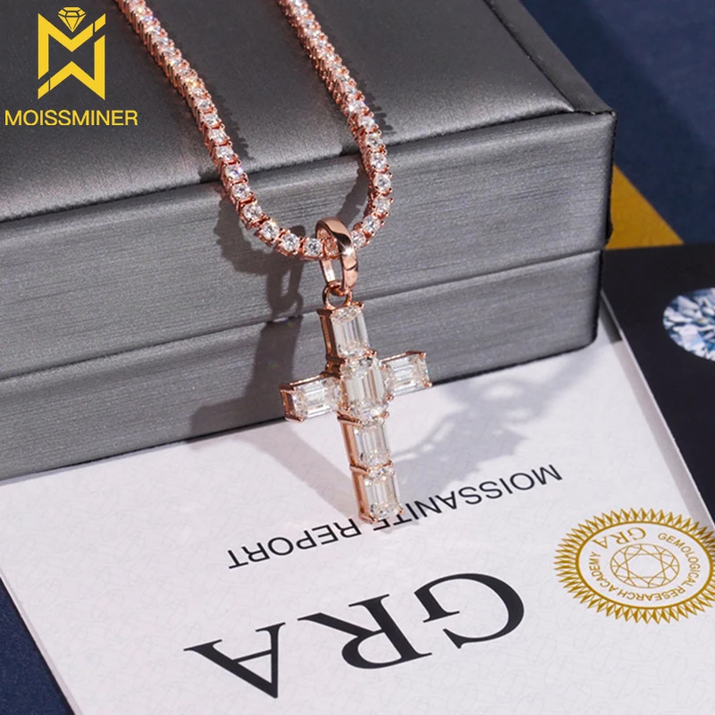 Moissanite S925 Silver Cross Pendant Baguettes Iced Out For Men Women Necklaces Hip Hop Jewelry Pass Diamonds Tester With GRA