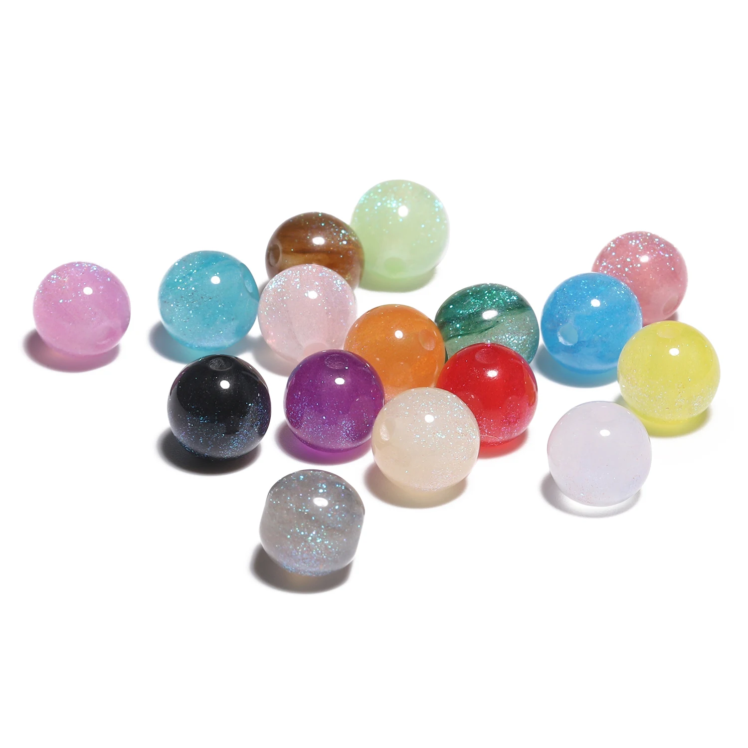 50Pcs 8mm 무작위 여러 가지 빛깔의 수지 좋은 반짝이 구슬 활력 독특한 아크릴 라운드 루즈 비즈 수제 DIY 쥬얼리 만들기