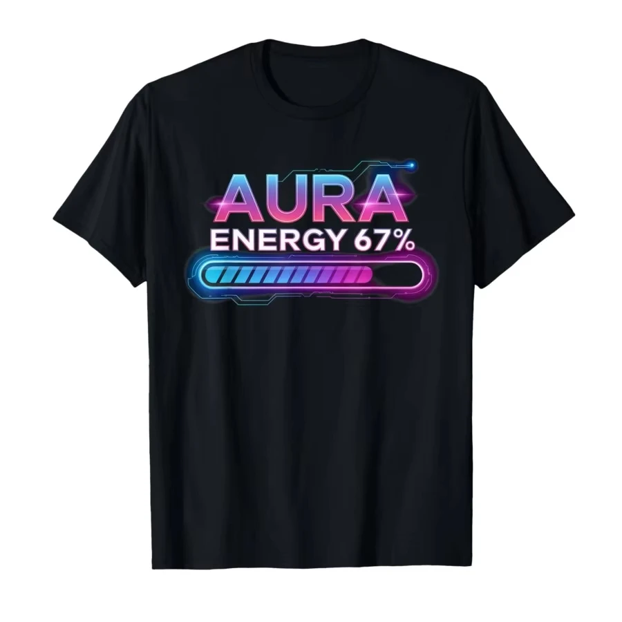 sherkAura Energy 67 Meme Funny Gen Alpha Slang Retro T-shirt For Men Women 100% Cotton T Shirts Short Sleeve Tops