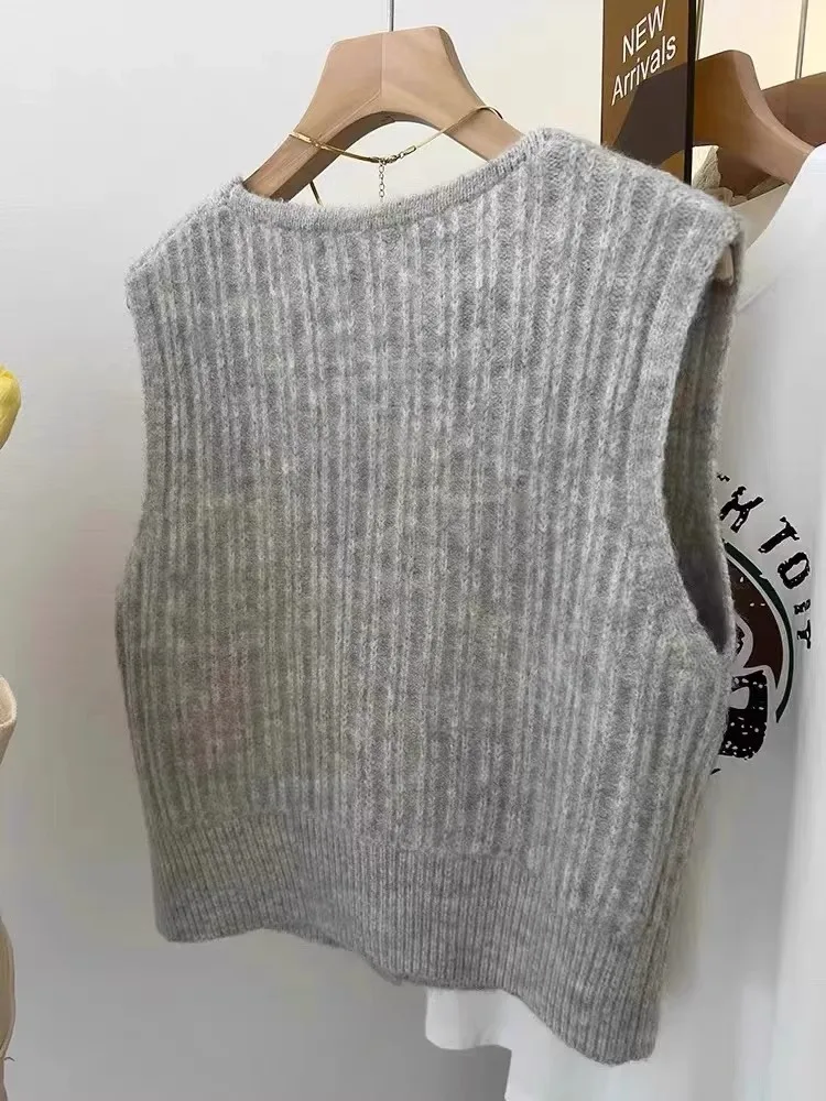 Retro V-Ne Gebreid Vest Vest Dames Herfst Winter Bovenkleding Svel Zachte Gezellige Trui Vest Jaet Buitenlaag