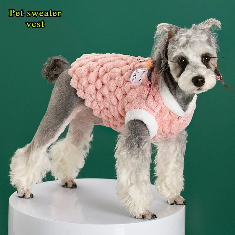 

Dog Cat Winter Clothes Warm Fleece Lined Vest Leash Hole Soft Plush Jacket Small Medium Pets Autumn Outdoor Walking Warmth