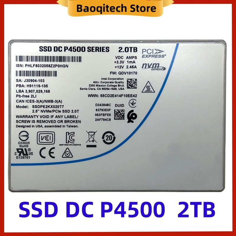 

NEW 2TB P4500 SSD Series DC NVME U.2 PCI-E 2.5" SSDPE2KX020T7T10 Solid State Drive For Intel