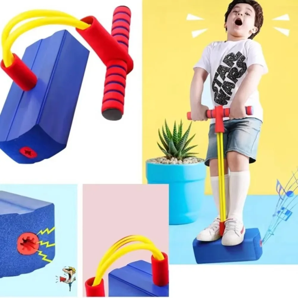 Crianças seguras pogo vara jumper salto sentido treinamento com sons estridentes crianças crescer mais alto equilíbrio brinquedo sapo saltando brinquedo