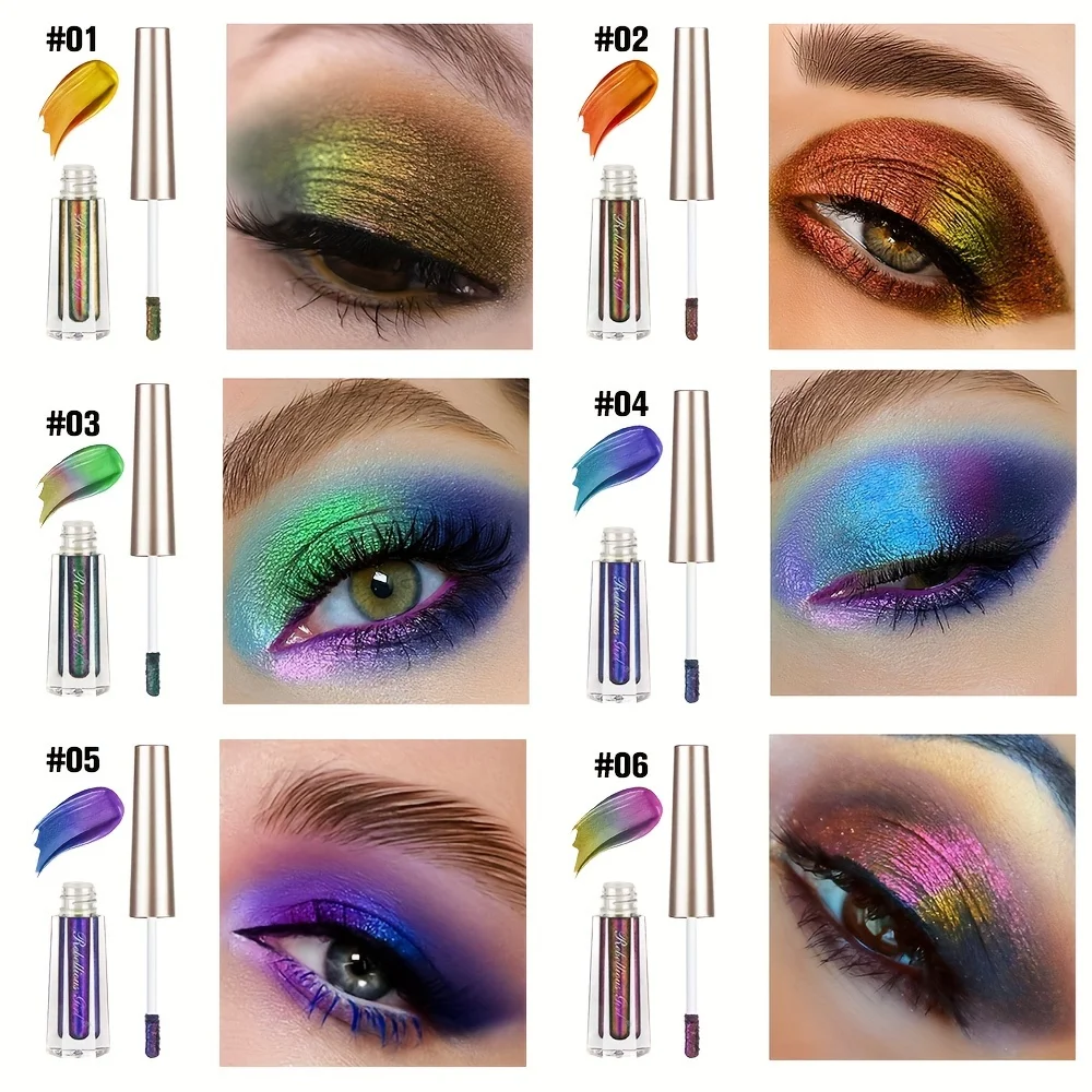 6 Color Chameleon Liquid Eyeshadow Glitter Film Forming Fast Drying Eye Makeup Color Changing High Pigmented Eye Party Cosmetics