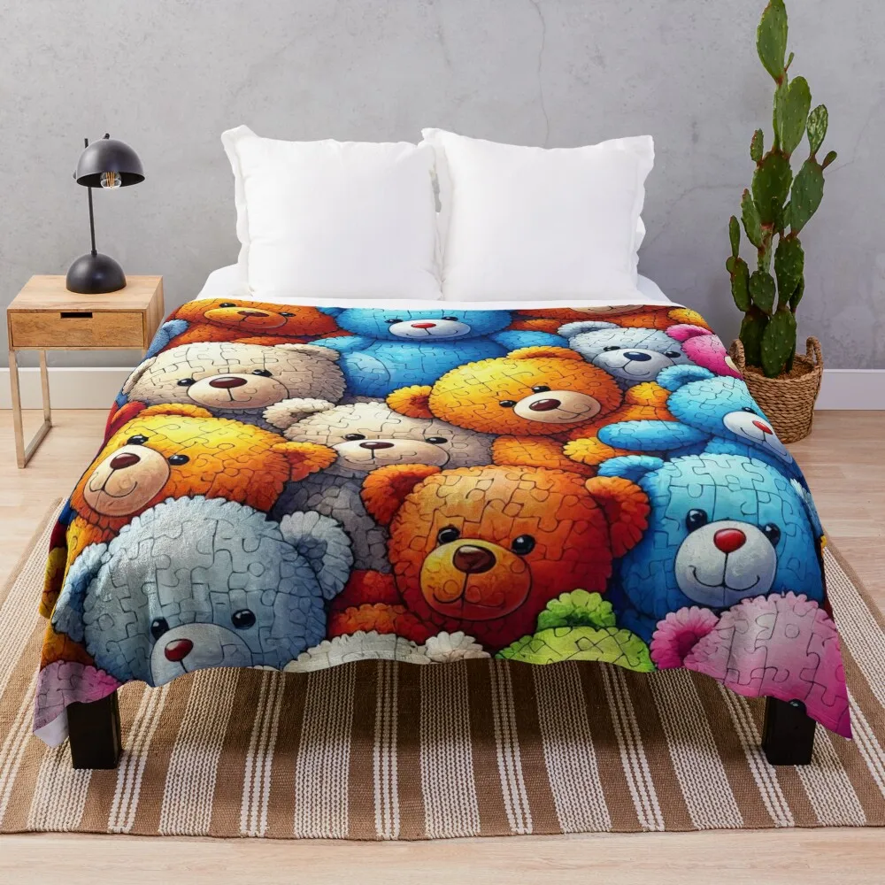 

Patchwork Pals Vibrant Puzzle Bears in Harmonious Huddle Throw Blanket For Decorative Sofa Flannels Luxury Brand Blankets