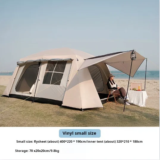 Double-Layered Thickened Oxford Hexagonal Rainproof Four-Season Camping Tent Two-Room One-Hall