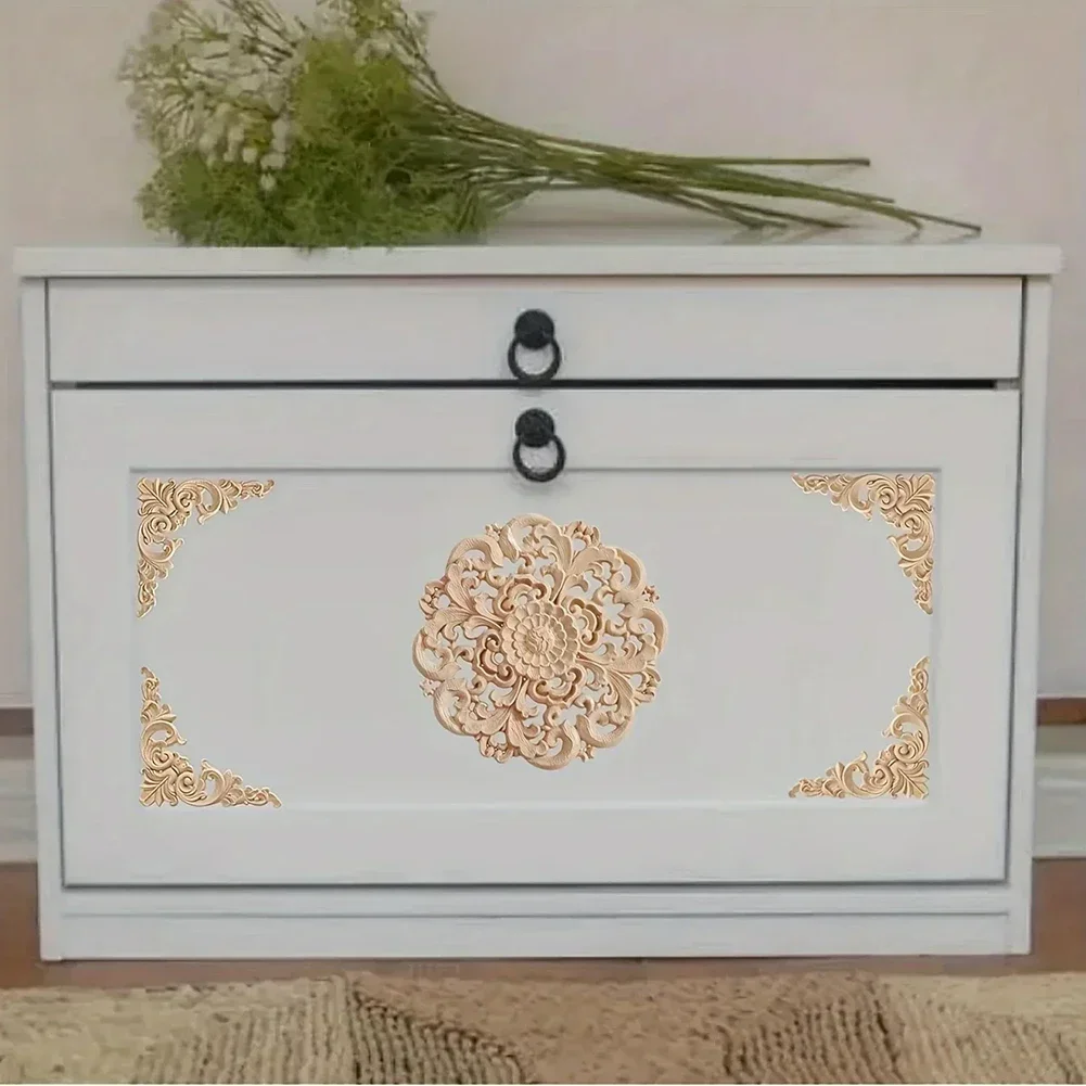 5pcs Wooden Decals Decoration For Bed Cabinet Wardrobe Furniture Decorative Decals Household Diy