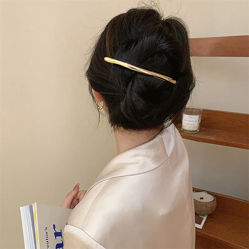 11cm One Word Hairpin Women Metal Golden Strip Long Barrettes Hair Clips Vintage Hairpins Automatic Smooth Spring Clip Hairgrip