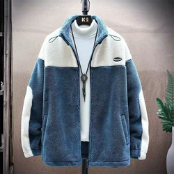 2022 Men Winter Warm Coats Casual Patchwork Tops Fashion Stand Collar Coat Men's Loose Outerwear Abrigo