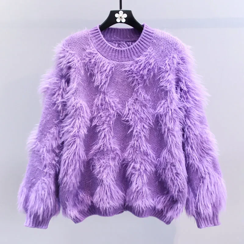 

This Year's Trend Luxury High-end Fluffy Soft Mink Sweater Women Autumn Winter Long Sleeve Knit Pullover Short Top Design Jumper