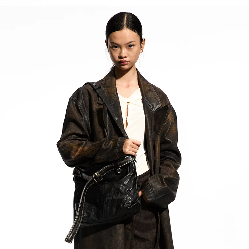 GROTTO 2025 New Style Small Leather Tote Crossbody Shoulder Bag with Wide Shoulder Strap