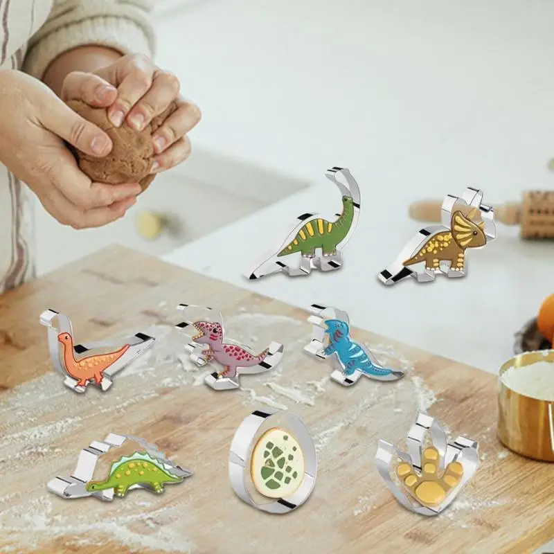 Dino Cookie Cutters 8 Pieces Stainless Steel Cookie Cutter Set Dinosaur Cake Pan Cute Cookie Cutters For Dinosaur-Themed Birthda