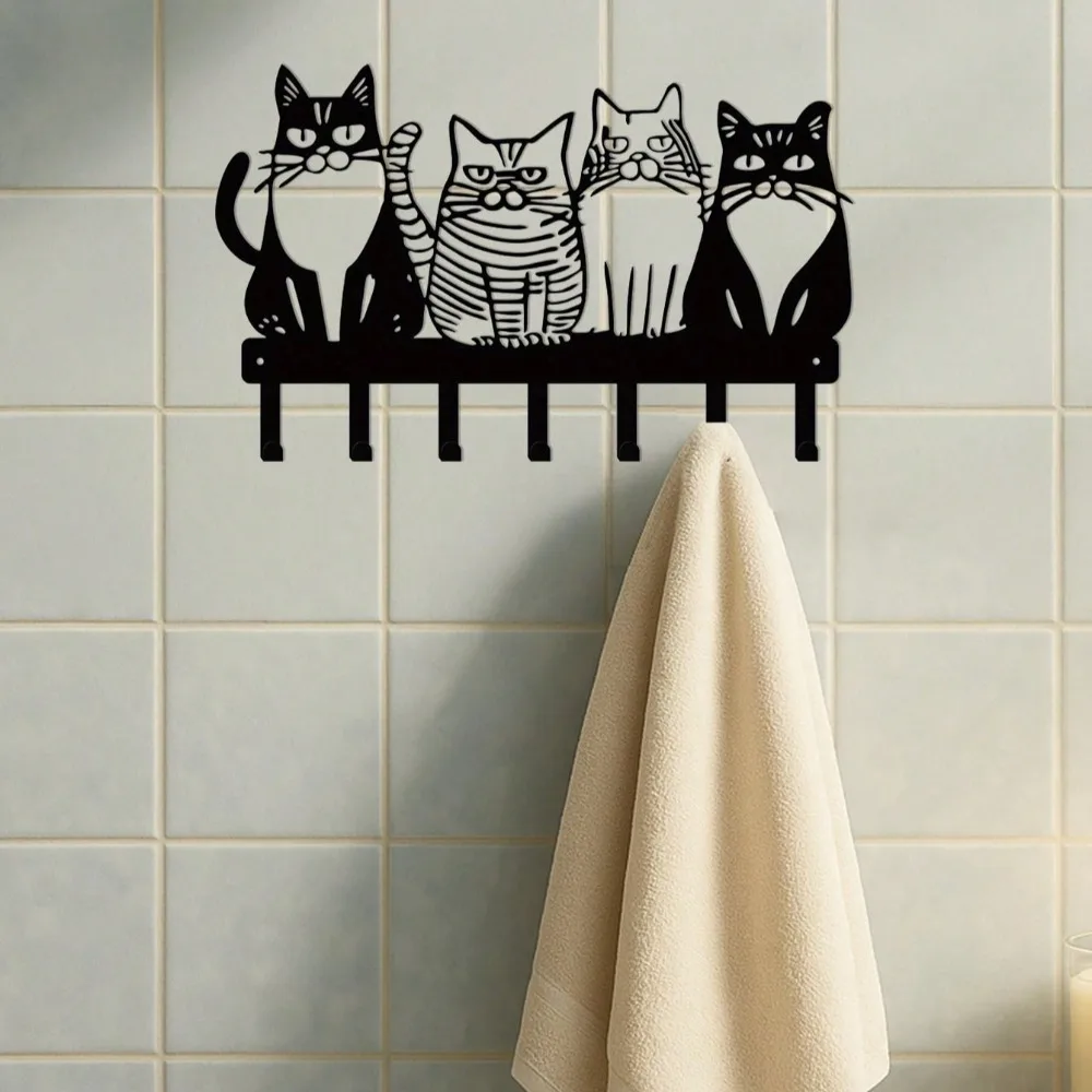 1PC Cute Cat Wall Hook-Adorable Kitty Decor for Home Kitchen Bathroom Nursery-Durable Metal Hooks for Hanging Coats Towels Keys