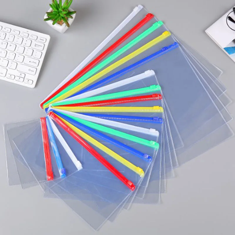 9pcs File Bag Transparent School Student Plastic A4 A5 A6 Documents Filing Storage Bag Organizer Information Pocket Folders