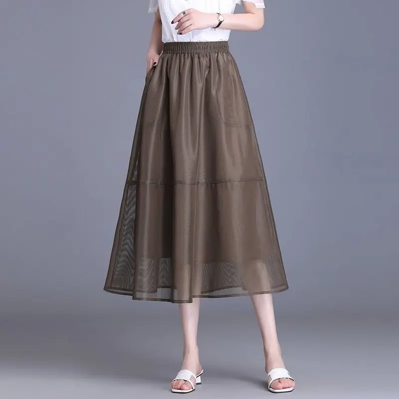 

2026 Spring Summer Solid Skirts Vintage Women's Ruffle Sundress Casual Elastic Waist Long Skirt Female Robe Loose Oversized S711