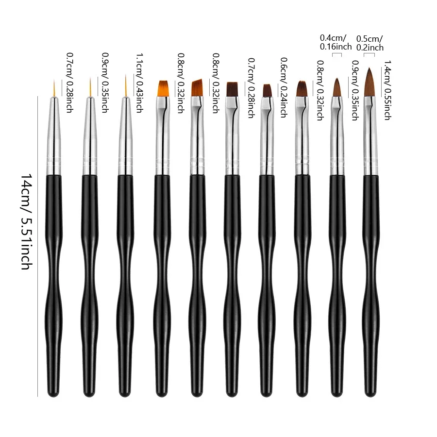 Nail Art Brush Set Detailing Carving Dotting Dual-Head Brushes for Acrylic UV Gel Polish Manicure Tools