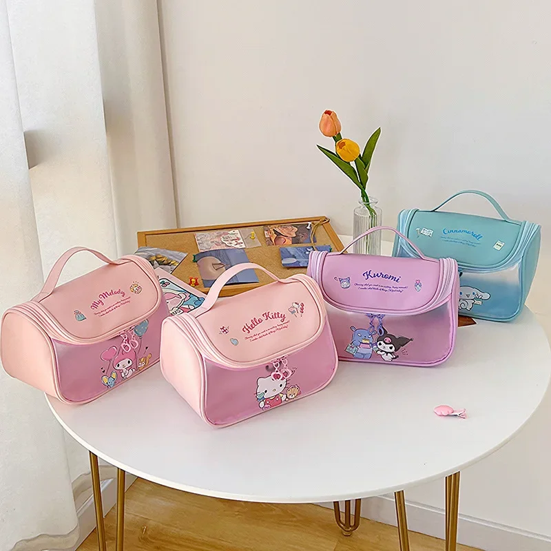 

Anime Sanrio Cosmetic Bag Kawaii Hello Kitty Kuromi My Melody Cinnamoroll Girl Makeup Travel High-capacity Storage Bag Gift