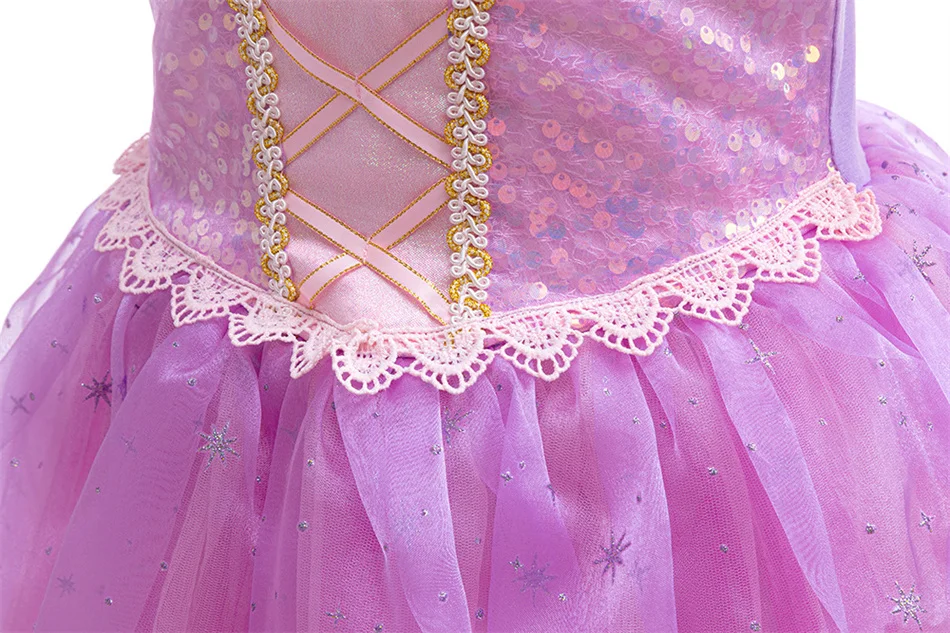 Mädchen Rapunzel Cosplay Prinzessinnen-Kostüm Kinder Tangled Rollenspiel Bühnenauftritt Kleid Kinder Geburtstag Halloween Party Kleider – Detail 7