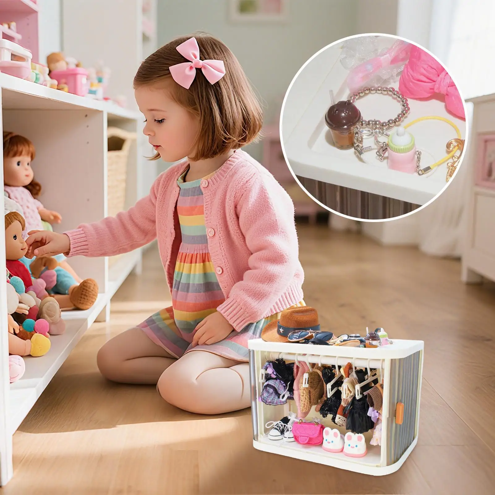 

Display For Cartoon Doll Clothing Wardrobe Storage Cabinet Figure Stand Hanging Clothes Rack Clothes Hanger Toy Accessories