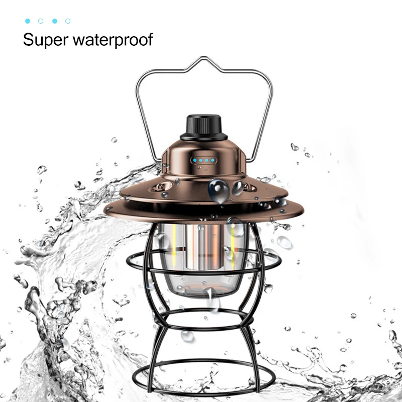 Retro Portable Camping Lantern Lamp Hanging Light 2000mAh 3 Modes Dimmable Flashlight Garden Yard Outdoor Emergency Flashlight