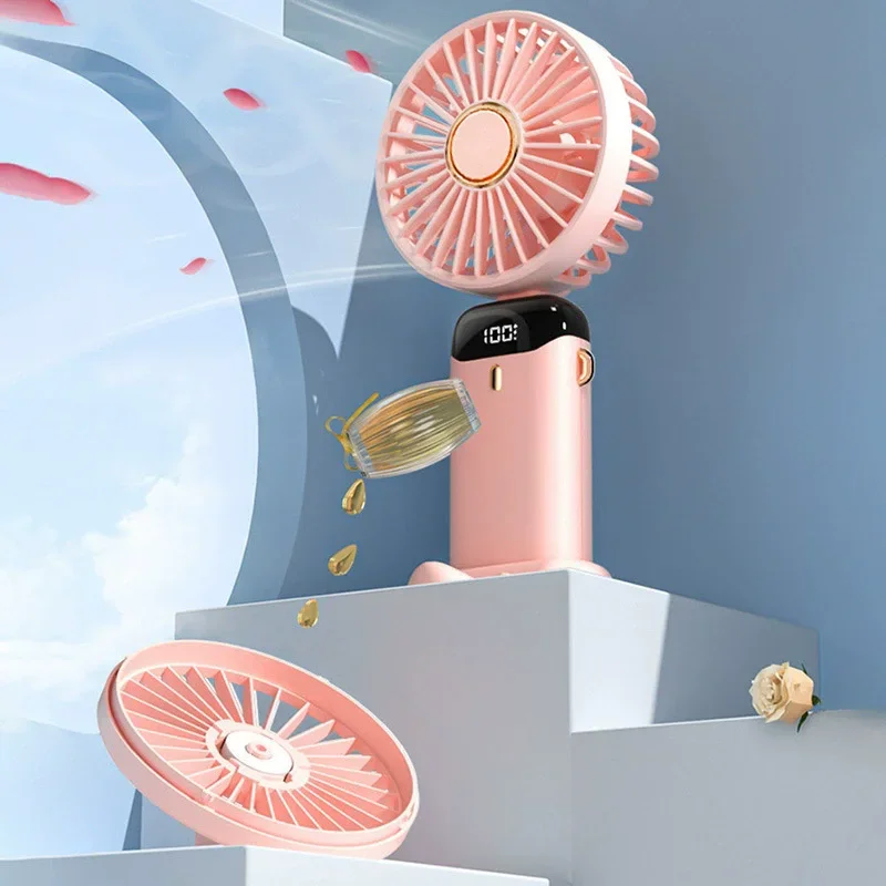 Ручной мини-вентилятор 1800 мАч, складные портативные подвесные вентиляторы на шею, 5-скоростной USB-перезаряжаемый вентилятор с подставкой для телефона и экраном дисплея