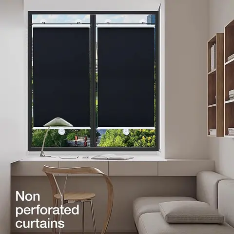 무선 개폐식 롤러 쉐이드 블랙 홈 오피스 Windows 차양 드릴링이 없는 열 블라인드 정전 커튼