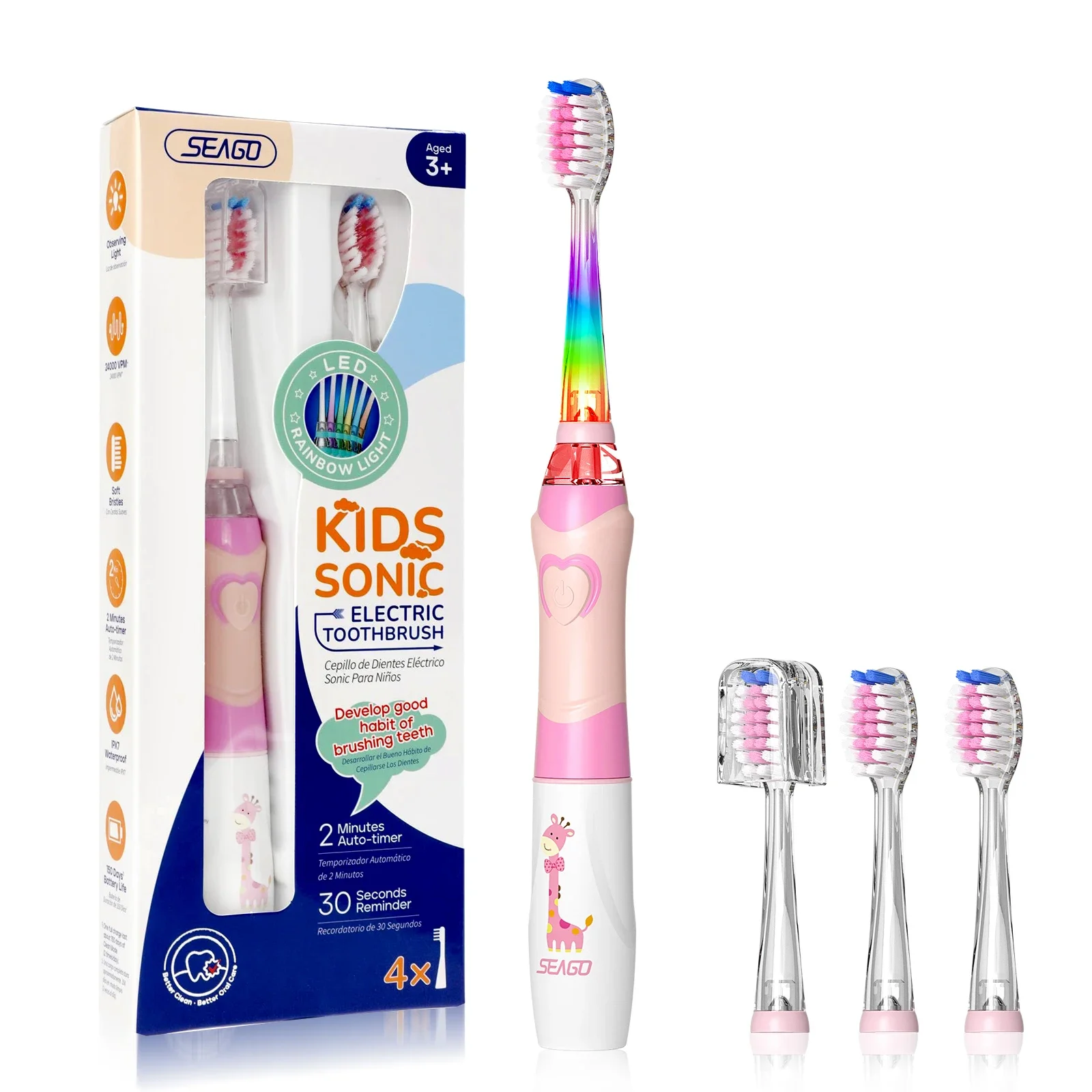 SEAGO Children Electric Toothbrush Kids Battery with Colorful LED Waterproof  Sonic Brush Soft Bristles Teeth Cleaning Oral Care