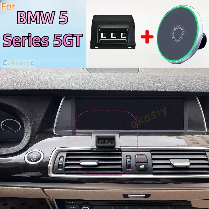 For BMW 5 Series 5GT F07 2010 2011 2012 2013 2014-2017 Magnetic Car Phone Holder 15W Wireless Charging Phone Stand MagSafe Base